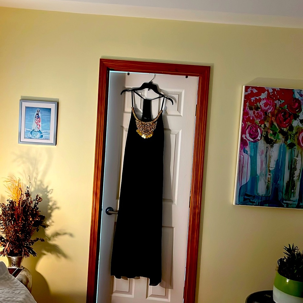 Gently worn, sheer embellished maxi dress with slip